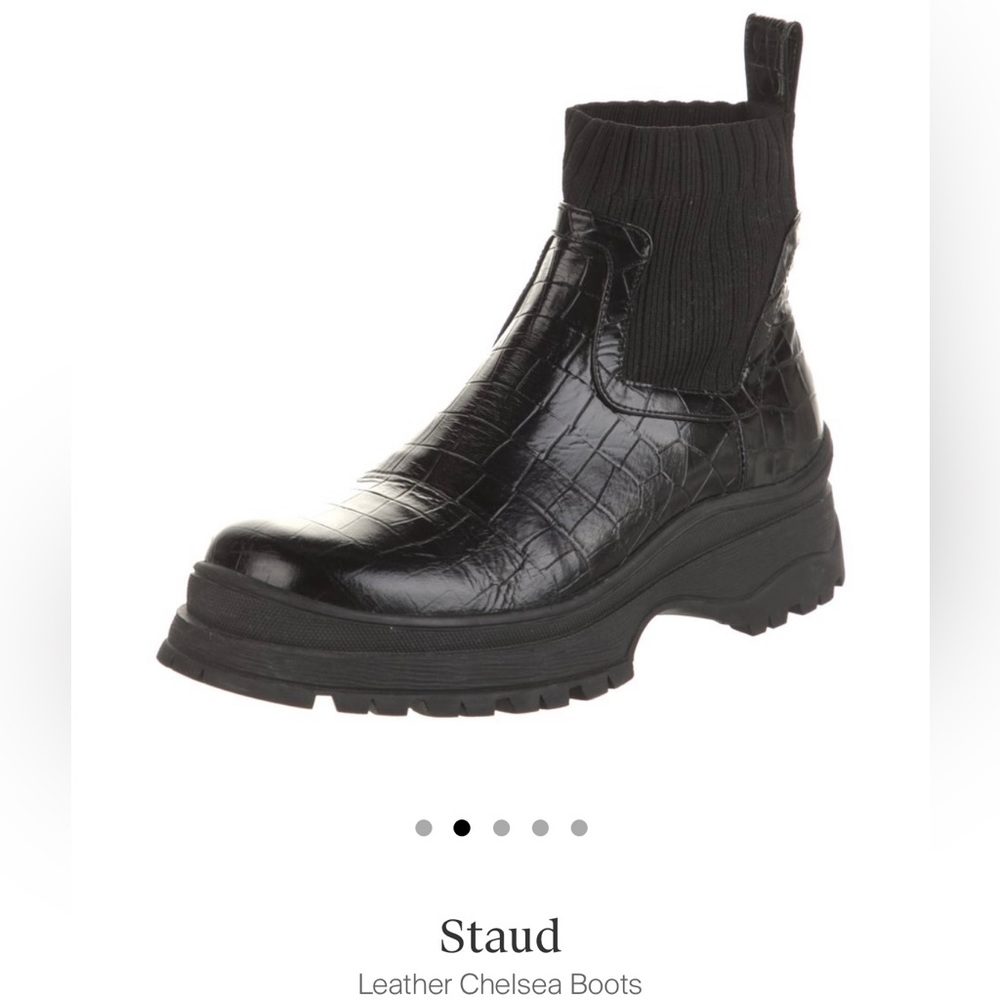 Staud Bow Boot - Black Faux Croc - NEW Never Worn